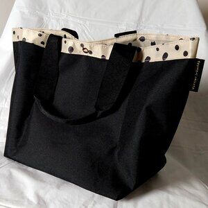 Tsumori Chisato Black Canvas Tote, 5 Organizer Pockets, Signature Cat Dot Print